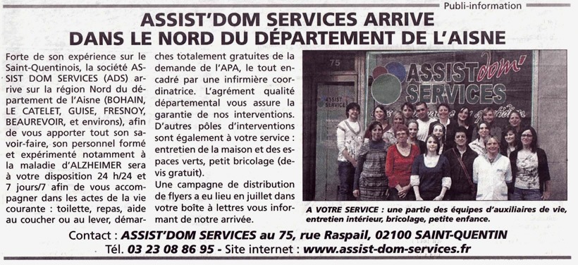 Article journal Assist dom' Services